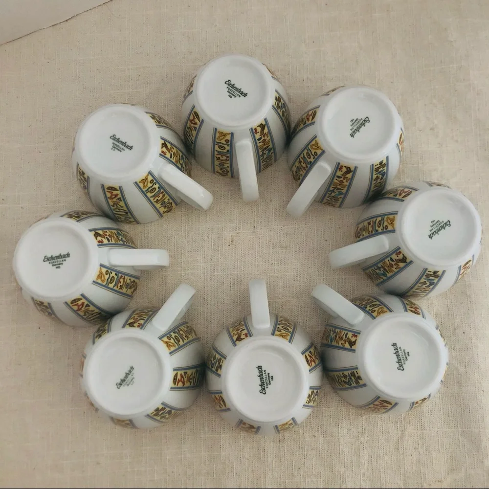 8 Eschenbach porcelain cups /Egyptian Hieroglyphs